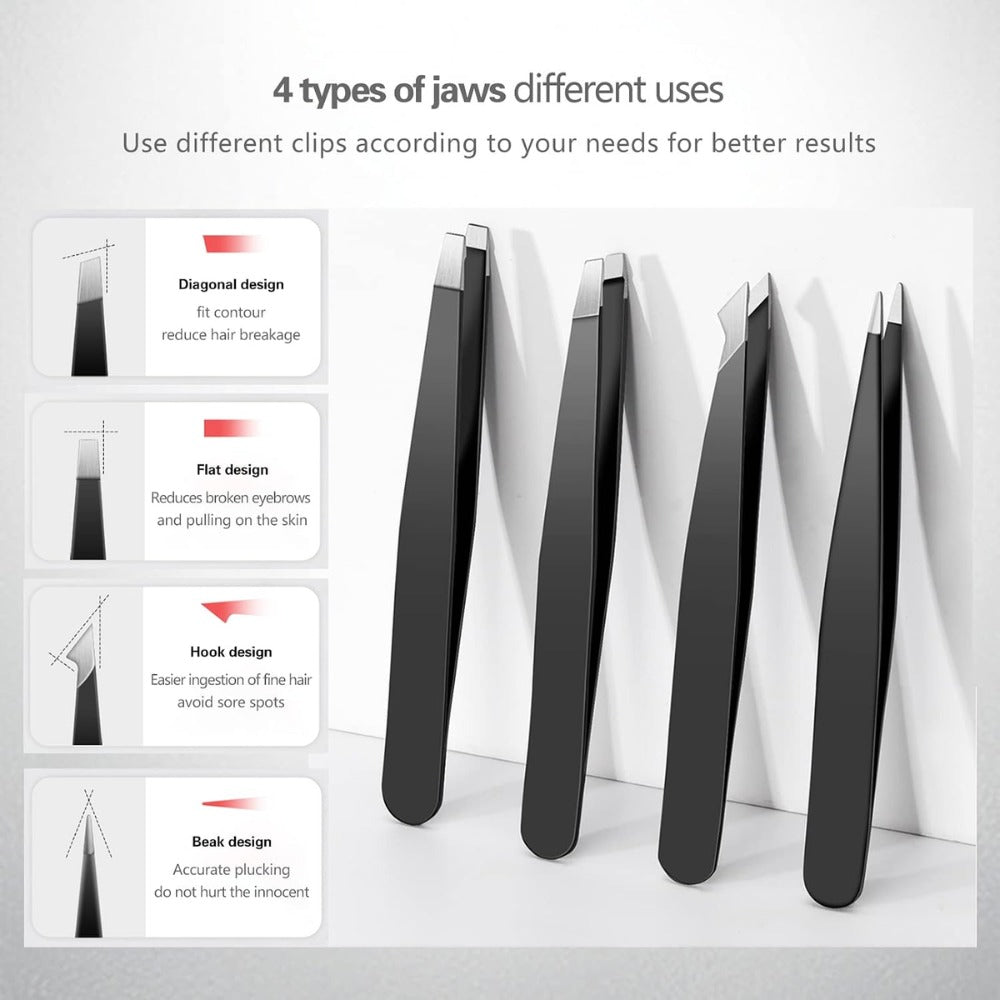 Derlaier 4Pcs Steel Tweezers Set – Eyebrow, Blackhead & Ingrown Hair Removal Tools