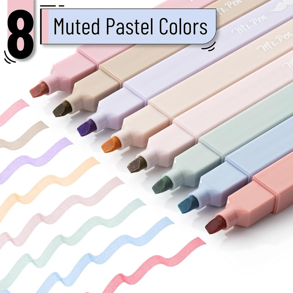 Mr. Pen- Aesthetic Highlighters No Bleed, 8 Pack, Muted Pastel Colors, Chisel Tip, Cute Highlighters for Journaling, Highlighting, Underlining, Fast Dry, Back to School Supplies