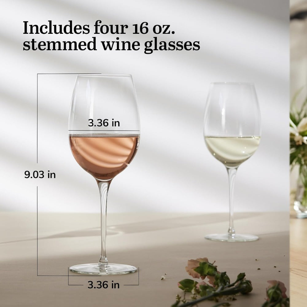 Libbey Signature Kentfield Estate All Purpose Wine Glasses Set of 4 – Long Stem Wine Glasses for Red & White Wine