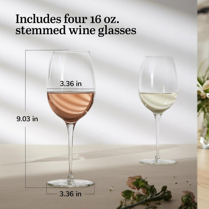 Libbey Signature Kentfield Estate All Purpose Wine Glasses Set of 4 – Long Stem Wine Glasses for Red & White Wine