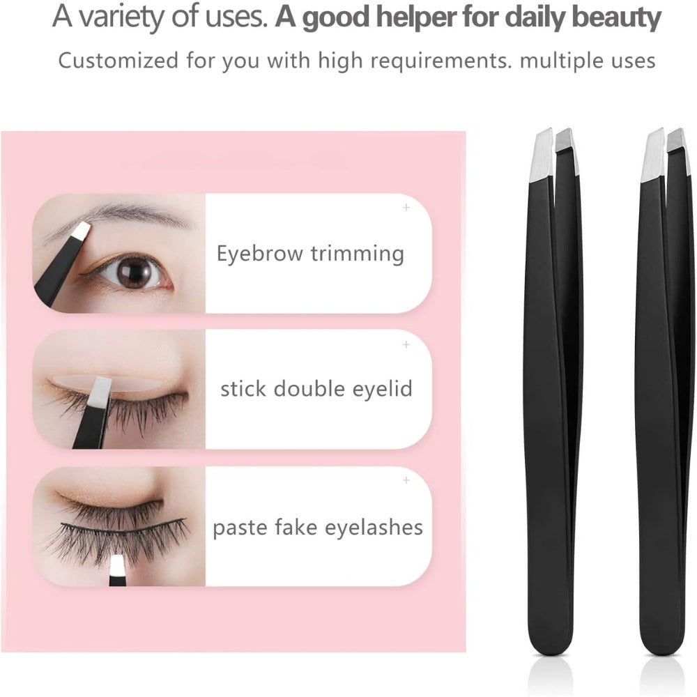 Derlaier 4Pcs Steel Tweezers Set – Eyebrow, Blackhead & Ingrown Hair Removal Tools