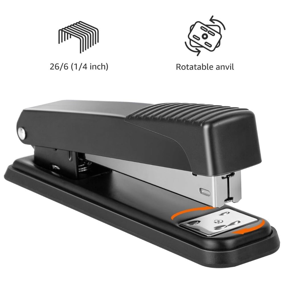 Amazon Basics Full-Strip Metal Office Desktop Stapler, 20 Sheet Capacity, Non-Slip, Black, 3-Pack