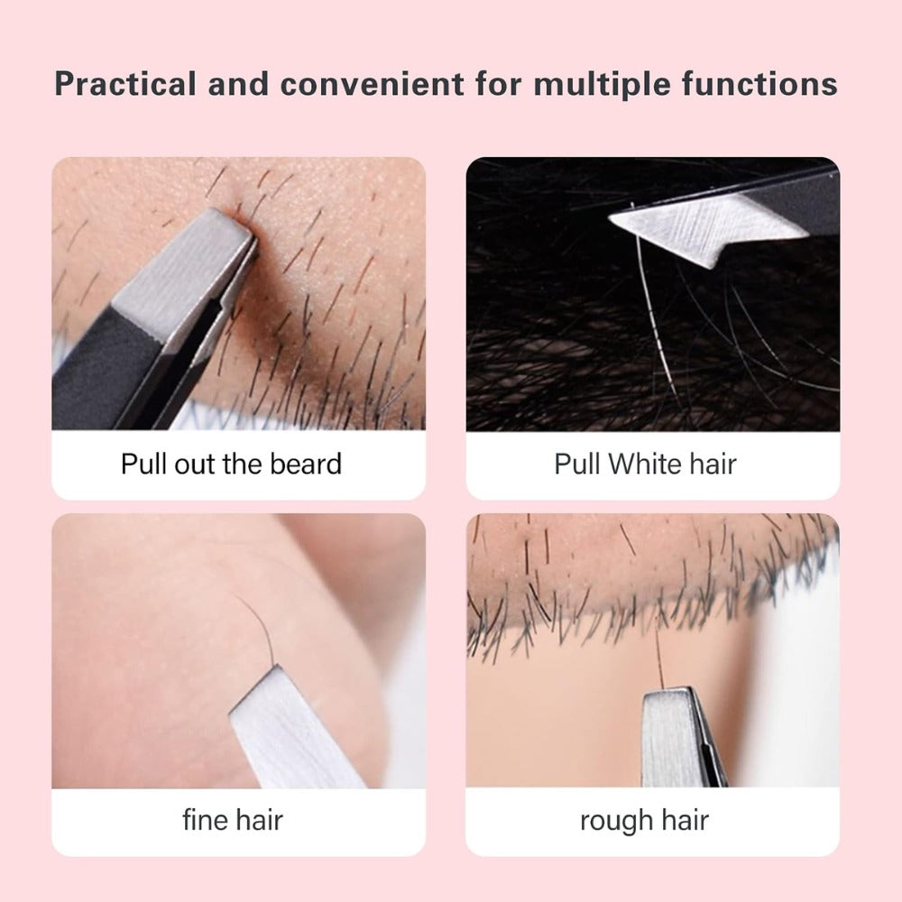 Derlaier 4Pcs Steel Tweezers Set – Eyebrow, Blackhead & Ingrown Hair Removal Tools