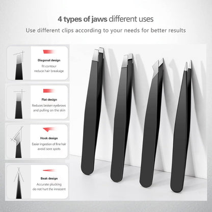 Derlaier 4Pcs Steel Tweezers Set – Eyebrow, Blackhead & Ingrown Hair Removal Tools