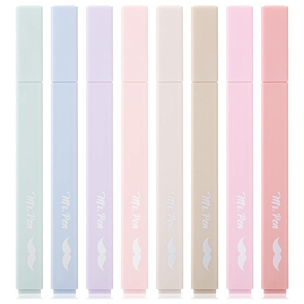 Mr. Pen- Aesthetic Highlighters No Bleed, 8 Pack, Muted Pastel Colors, Chisel Tip, Cute Highlighters for Journaling, Highlighting, Underlining, Fast Dry, Back to School Supplies