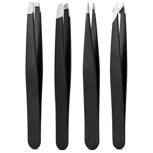 Derlaier 4Pcs Steel Tweezers Set – Eyebrow, Blackhead & Ingrown Hair Removal Tools
